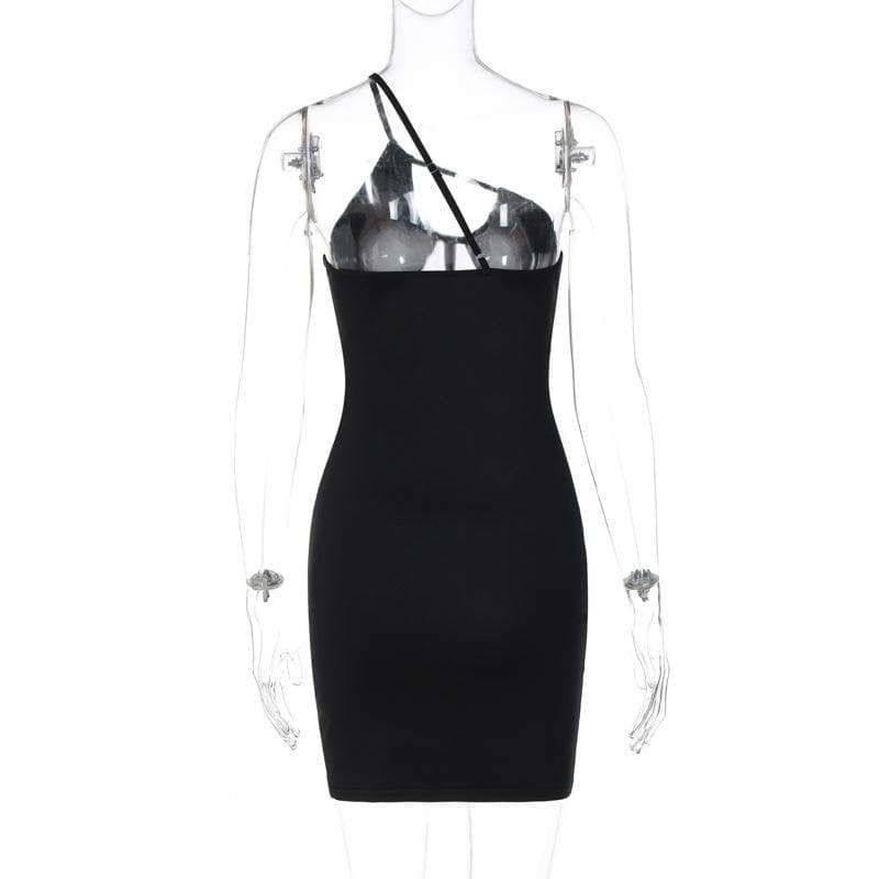 Mesh One Shoulder Cut Out Corset Bodycon Mini Dress