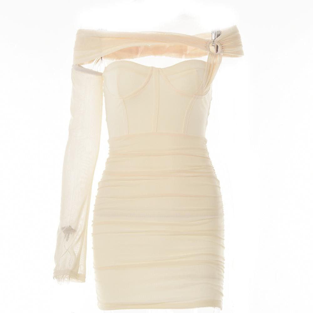 Solid one shoulder o ring hollow out mesh backless mini dress 10