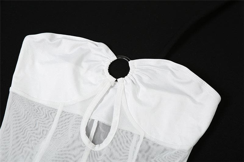 Mesh see through o ring hollow out backless tube maxi dress 7