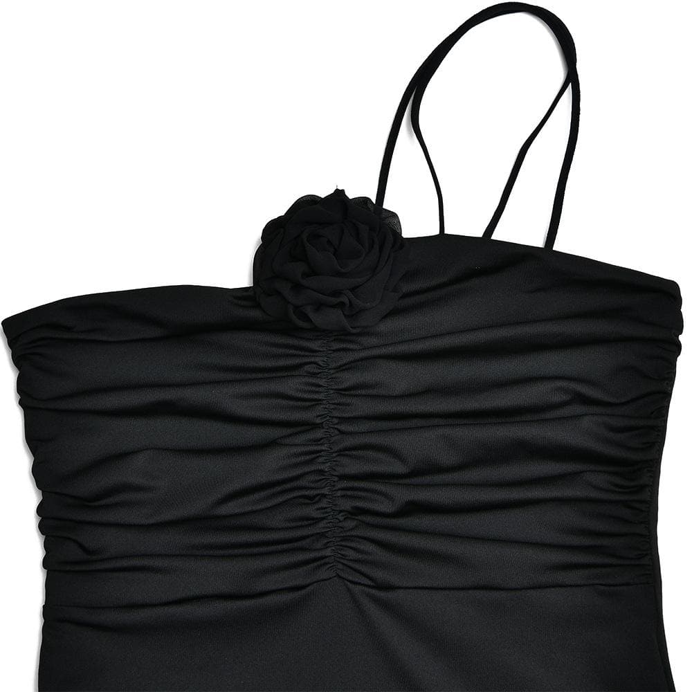 Flower applique solid one shoulder ruched zip-up maxi dress - View 6