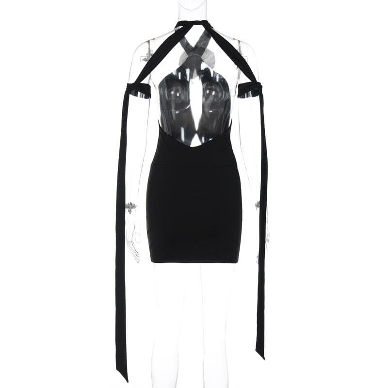 3D Flower Halter Neck Keyhole Cut Out Bodycon Mini Dress