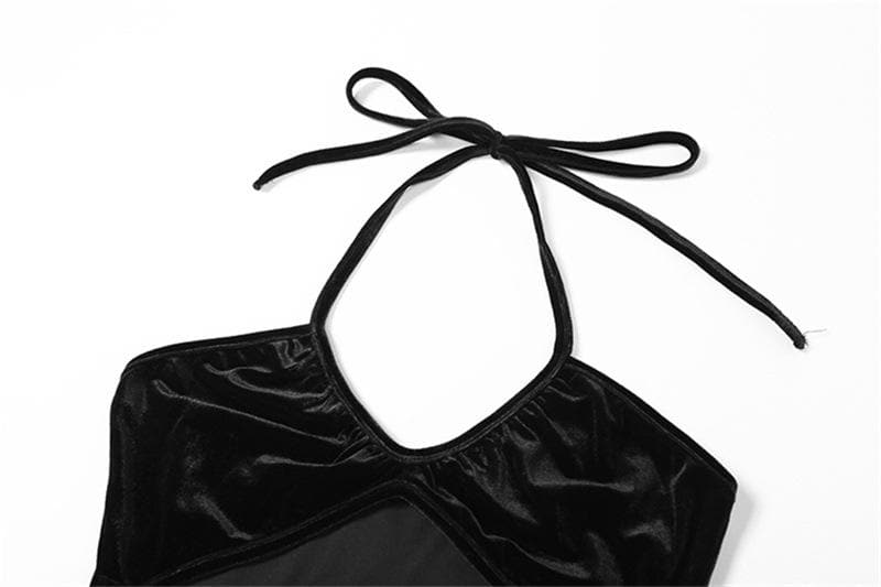 Velvet Halter Neck Cut Out Bodycon Mini Dress
