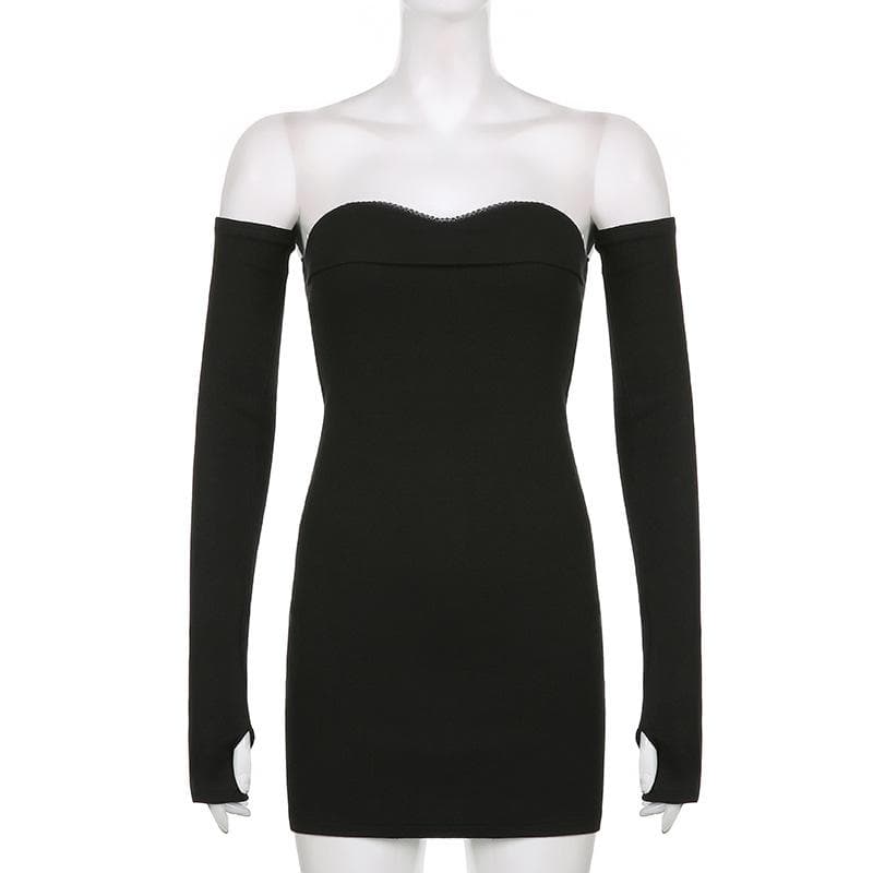 Ribbed Strapless Sweetheart Lace Trim Mini Dress and Glove Sleeve Set