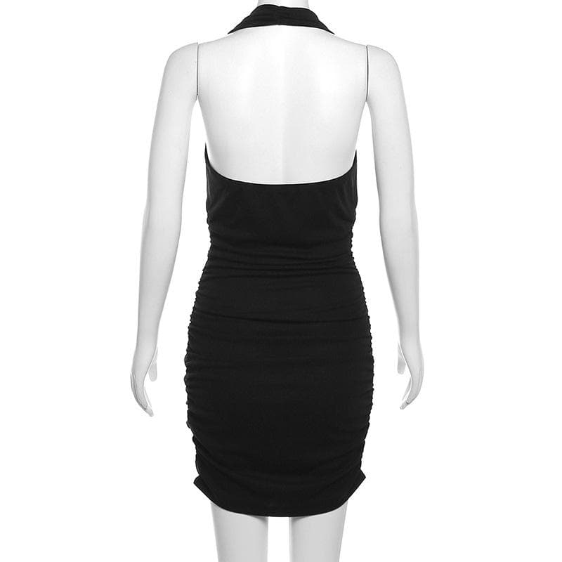 Lace Trim Cowl Neck Ruched Bodycon Mini Dress