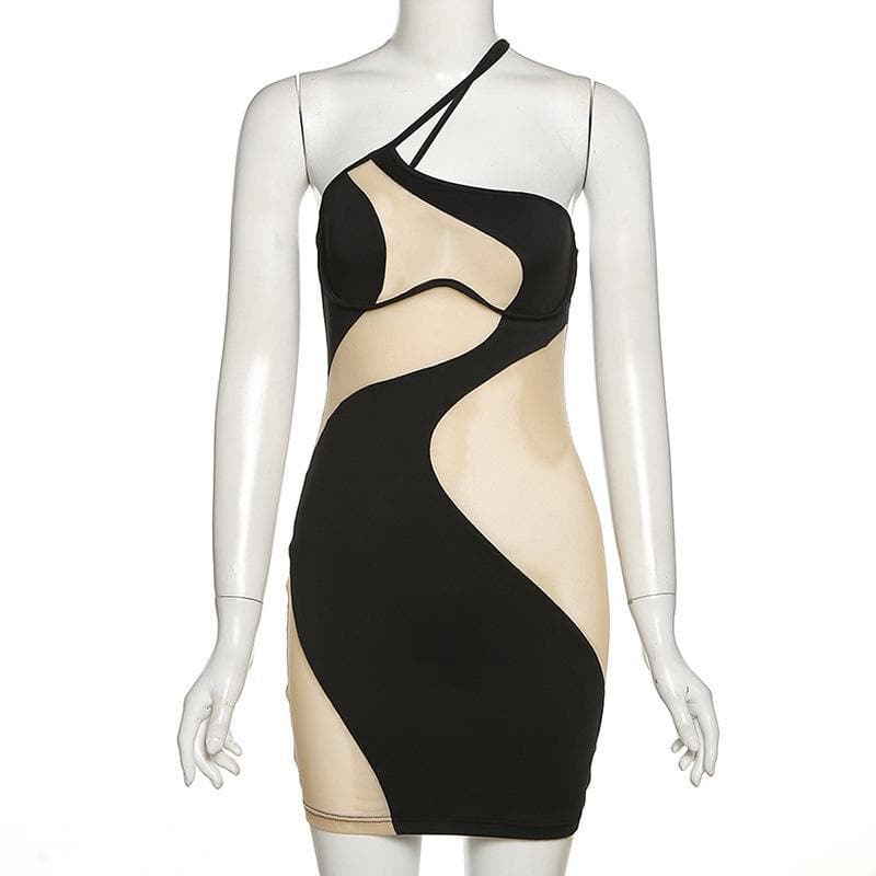 Mesh see through irregular one shoulder mini dress 7