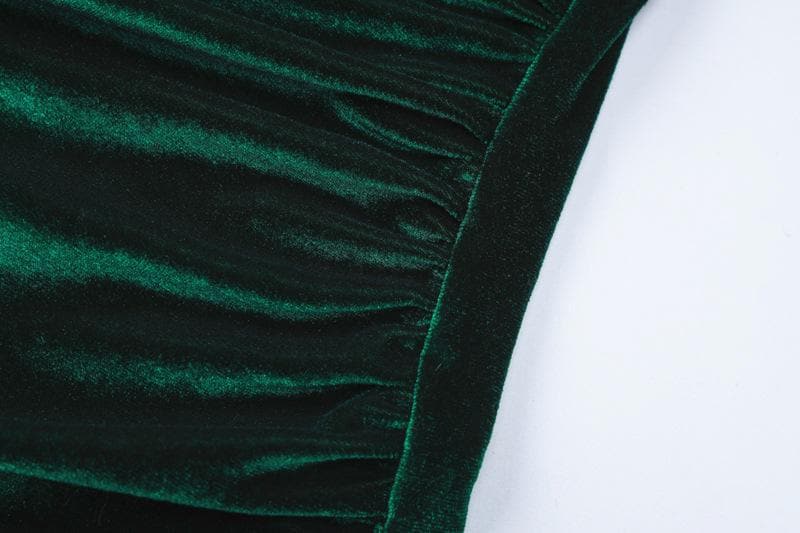 Velvet solid ruched long sleeve midi dress - View 5