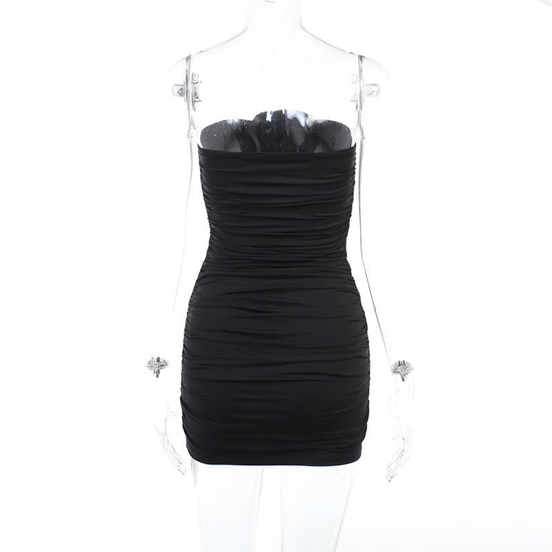 Strapless Ruched Floral Applique Ruffle Bodycon Mini Dress