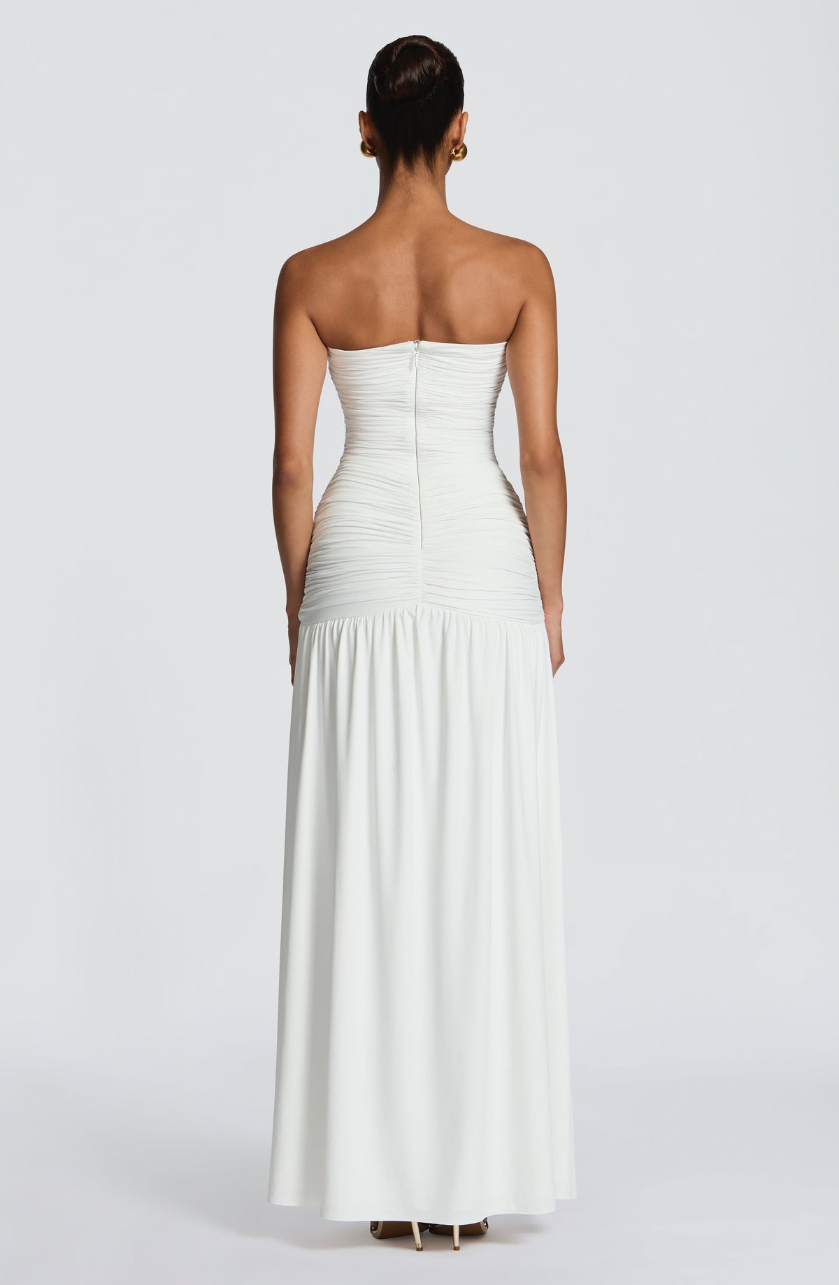 Strapless Plunge Ruched Bodice High Split Maxi Gown 4