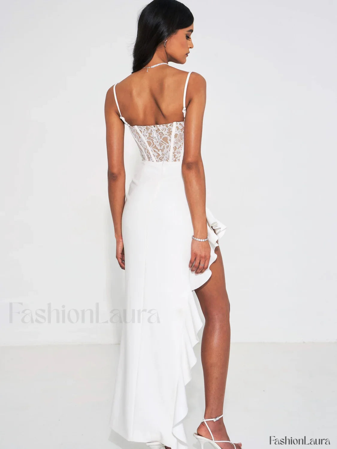 Junia White Lace Charming Corset Maxi Dress