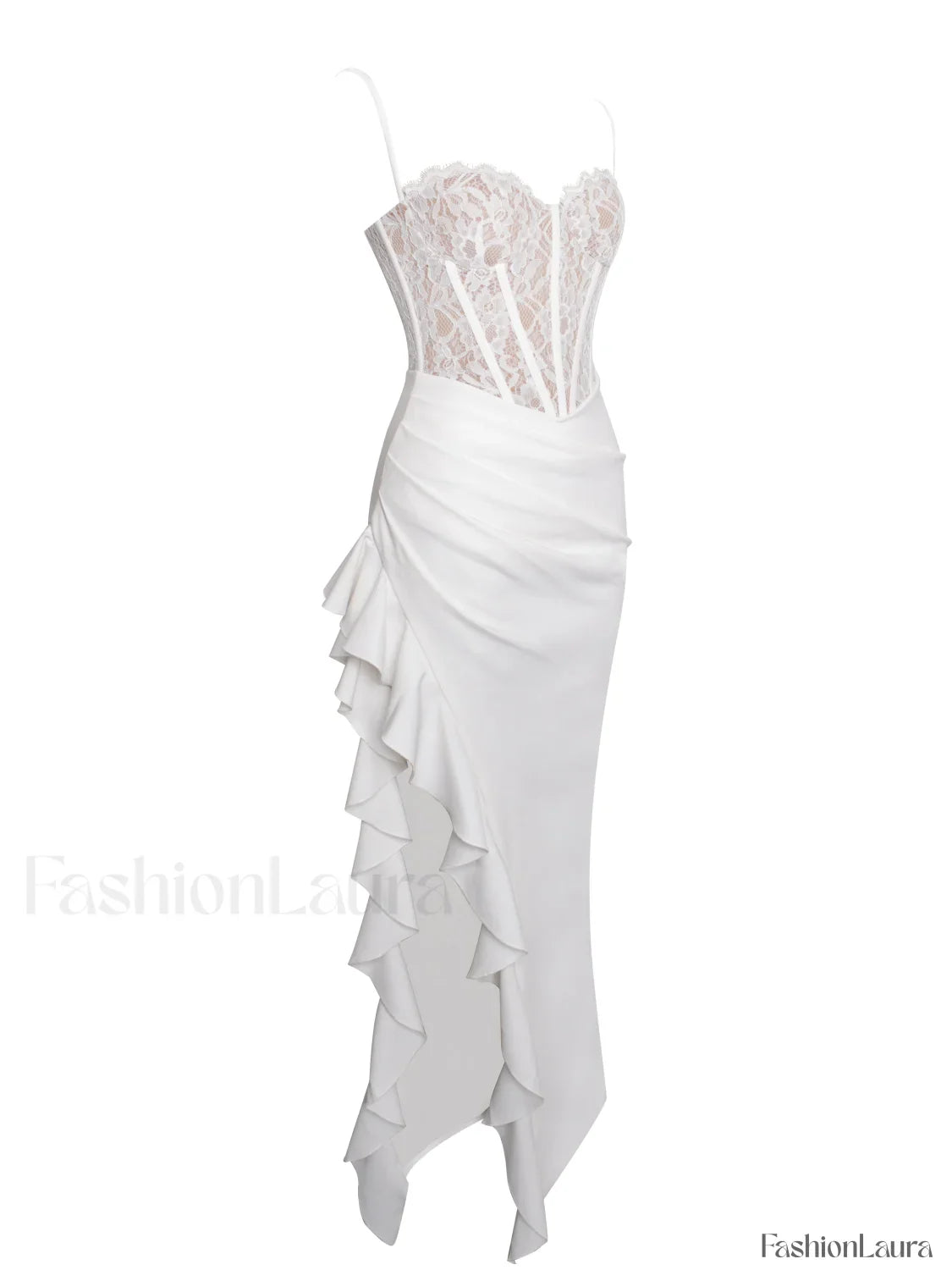 Junia White Lace Charming Corset Maxi Dress