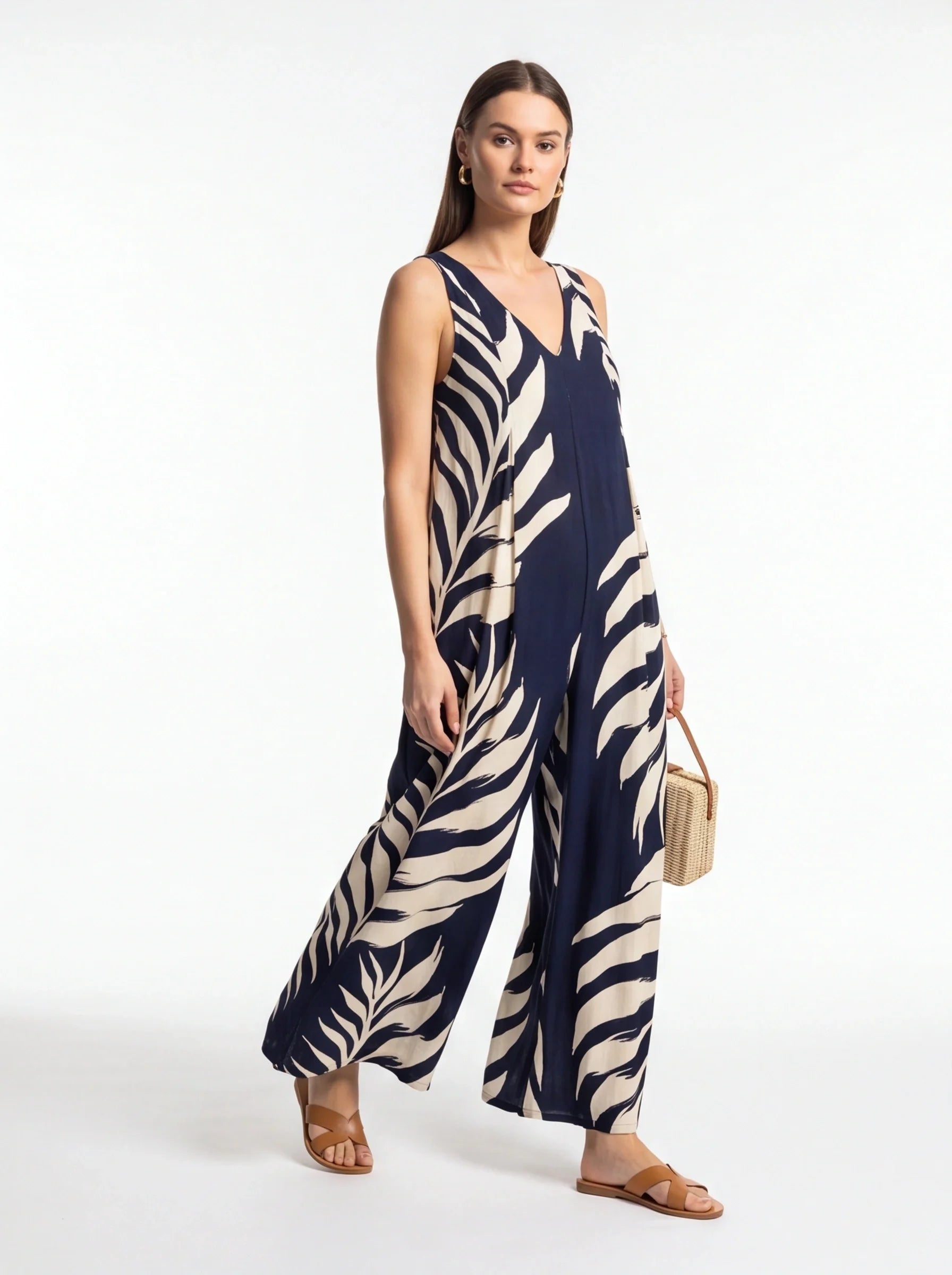 Stylish Tropical Print Jumpsuit for Women | Comfortable & Versatile - Jamota