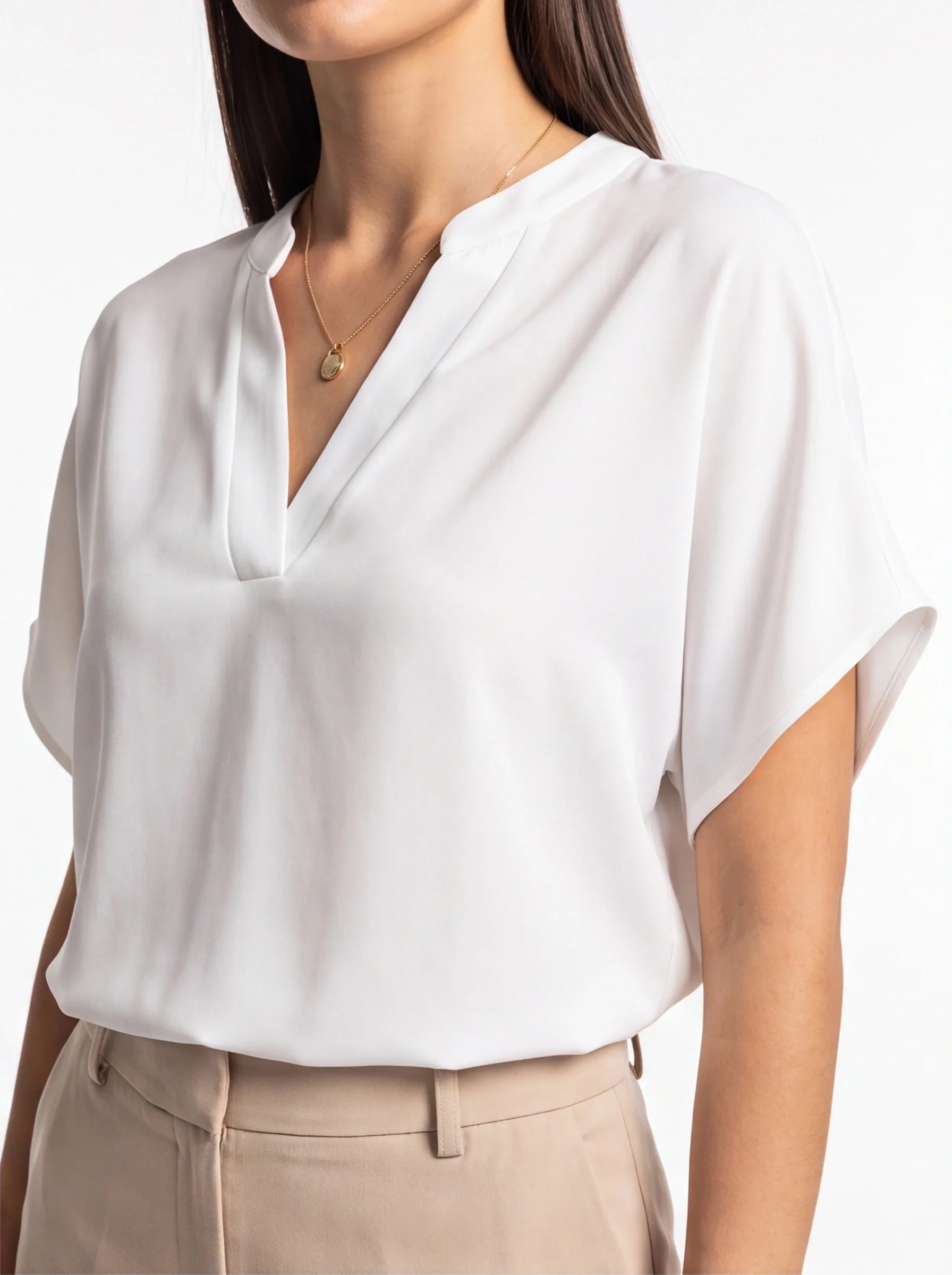 Elegant Soft V Neck Blouse with Lightweight Fabric and Relaxed Fit