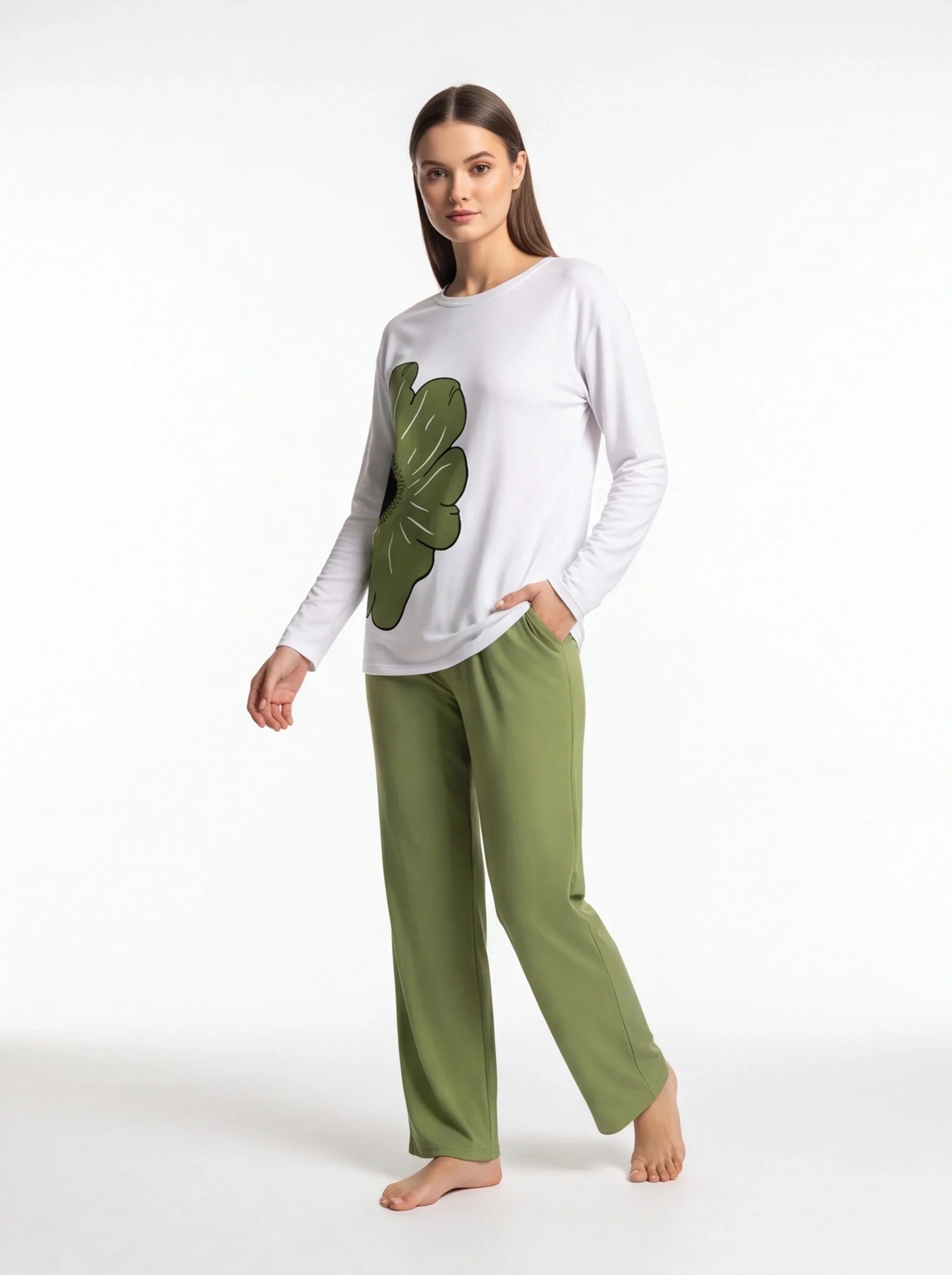 Multicolor Pajama Set Floral Print With Soft Knit Comfort For All Day Cozy Lounge Cotton