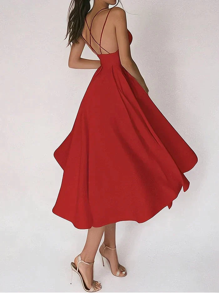 Sleeveless Crisscross Strap Open Back Fit and Flare A-Line Midi Dress