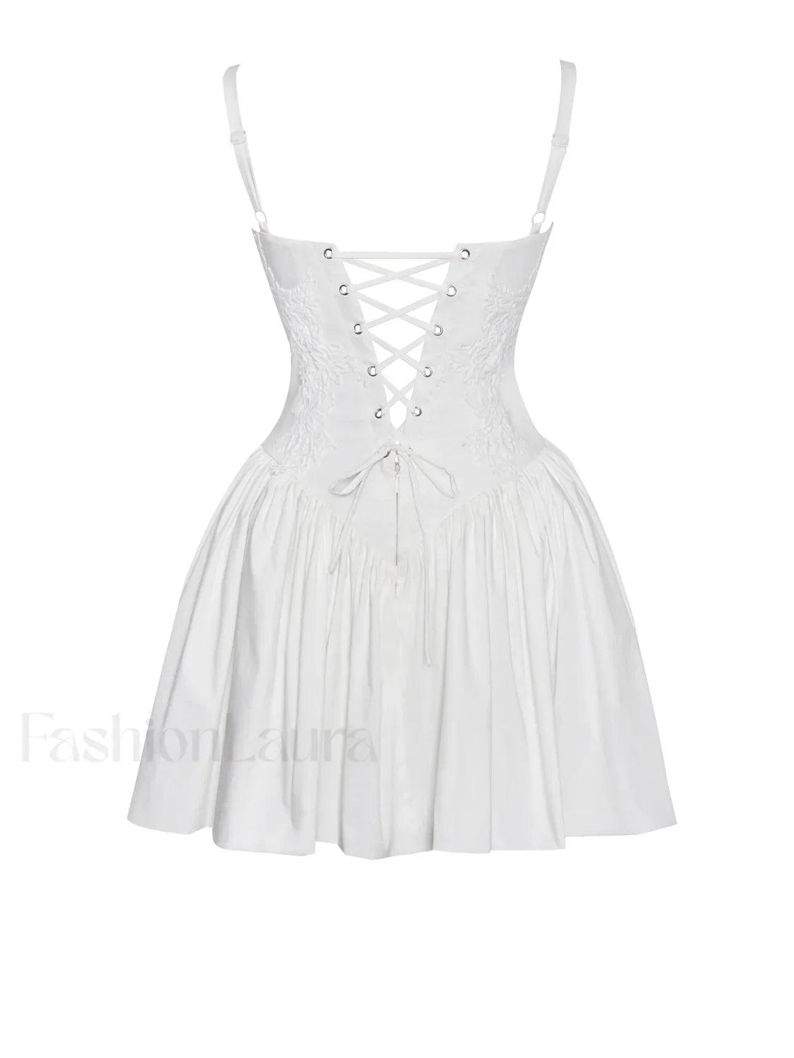 Kadi White Cotton Drop Graceful Waist Corset Mini Dress