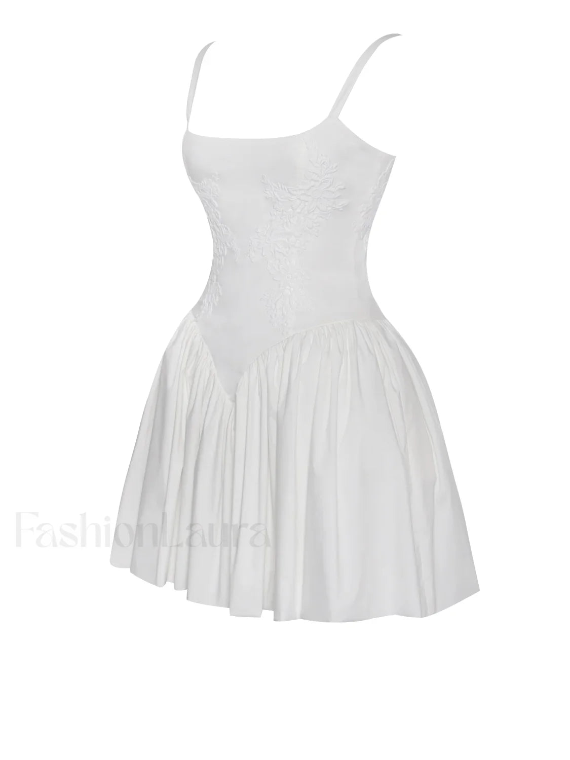 Kadi White Cotton Drop Graceful Waist Corset Mini Dress