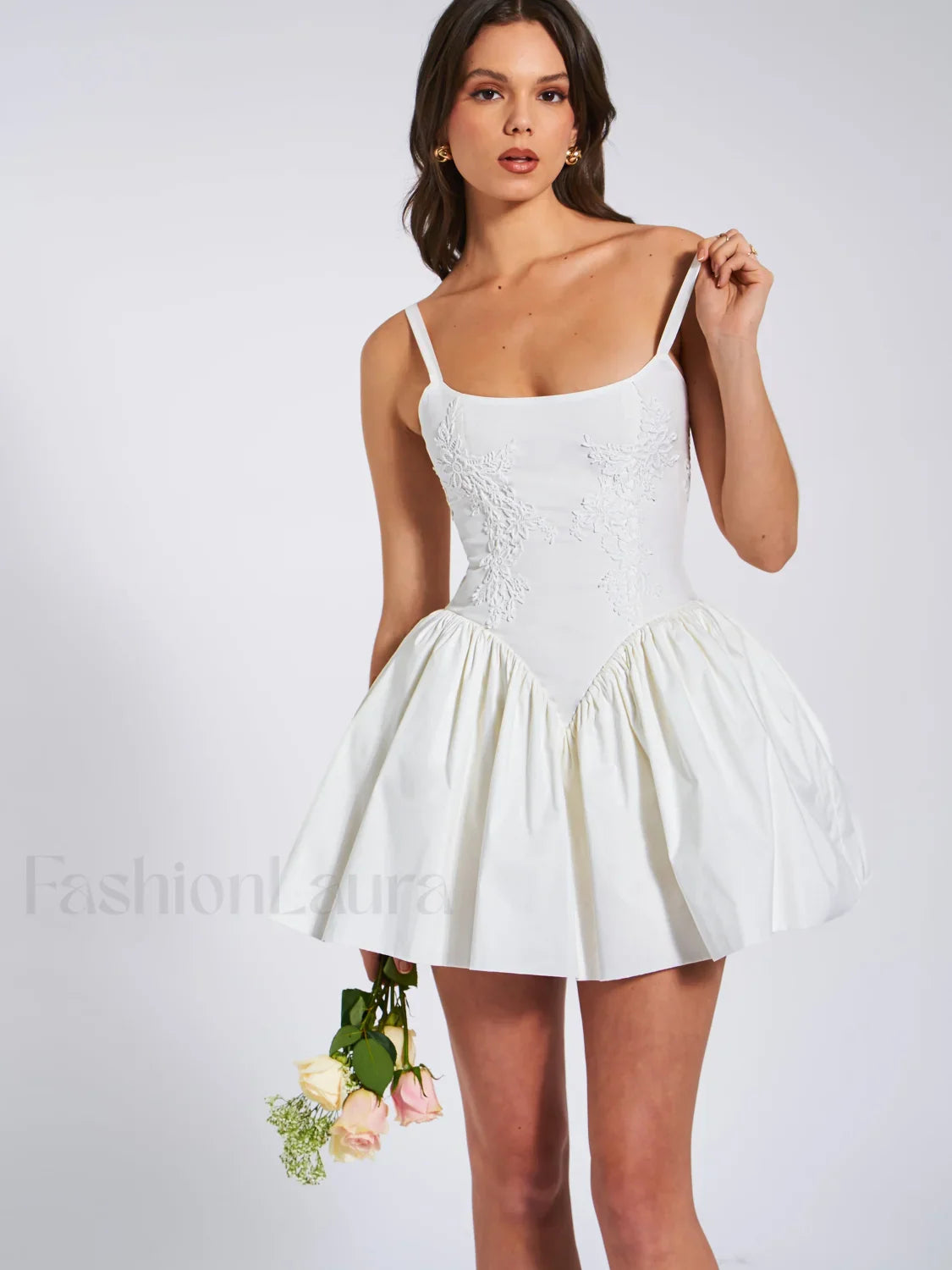 Kadi White Cotton Drop Graceful Waist Corset Mini Dress