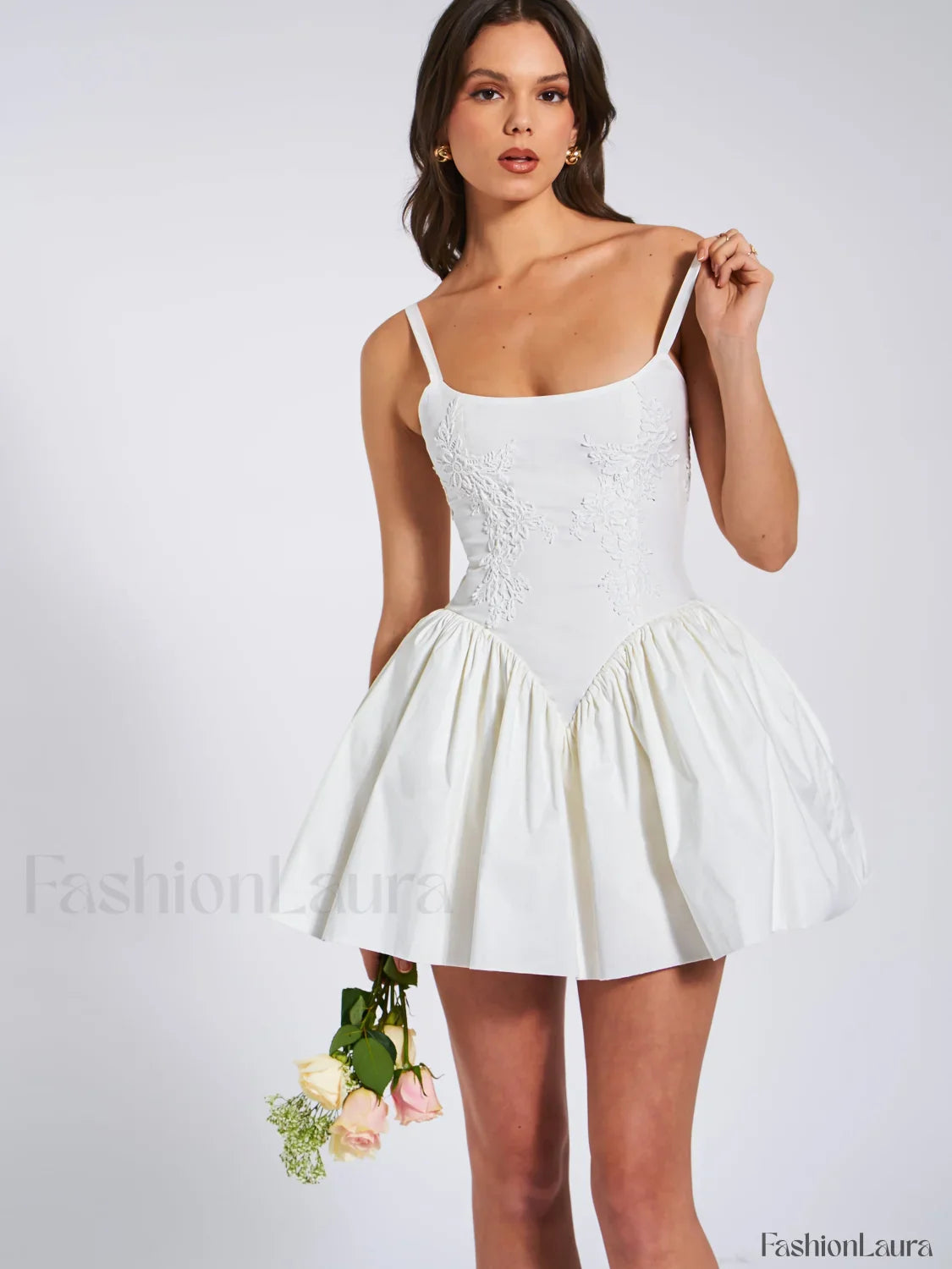 Kadi White Cotton Drop Graceful Waist Corset Mini Dress