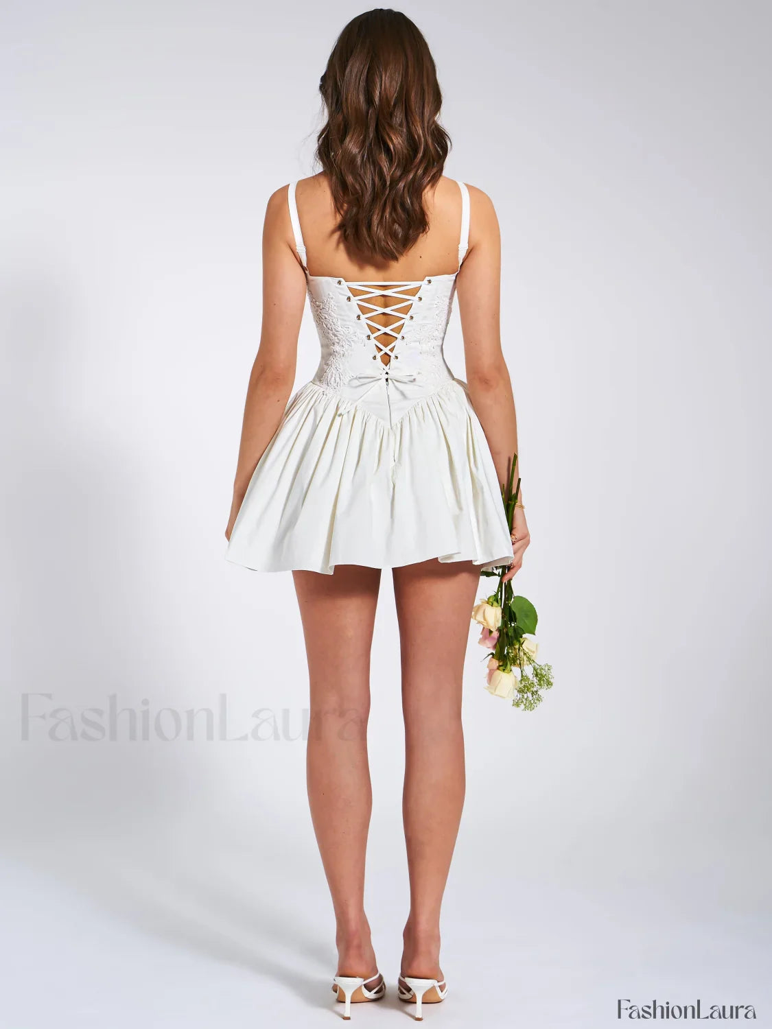 Kadi White Cotton Drop Graceful Waist Corset Mini Dress