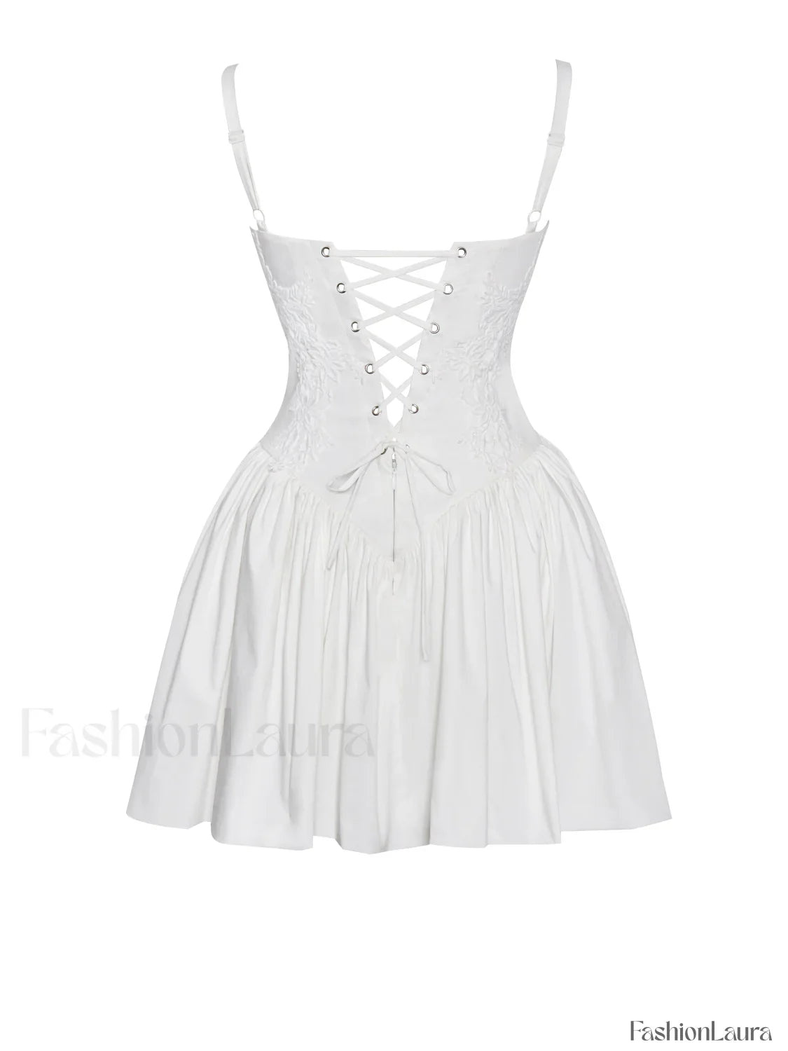 Kadi White Cotton Drop Graceful Waist Corset Mini Dress