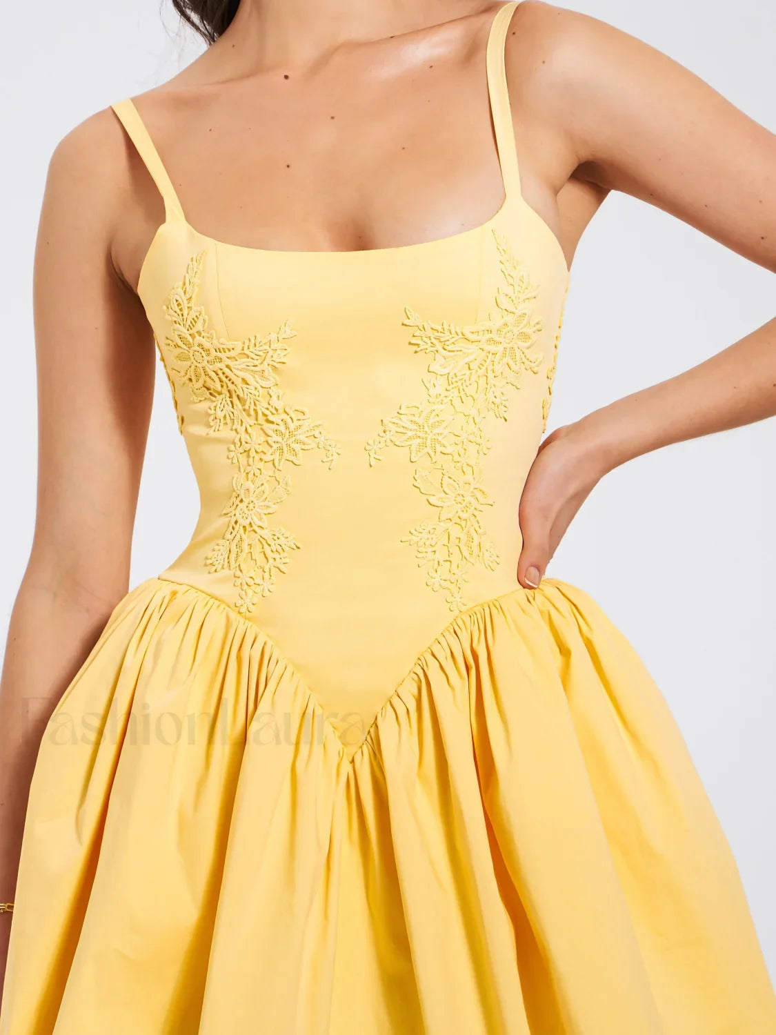 Kadi Yellow Cotton Drop Graceful Waist Corset Mini Dress