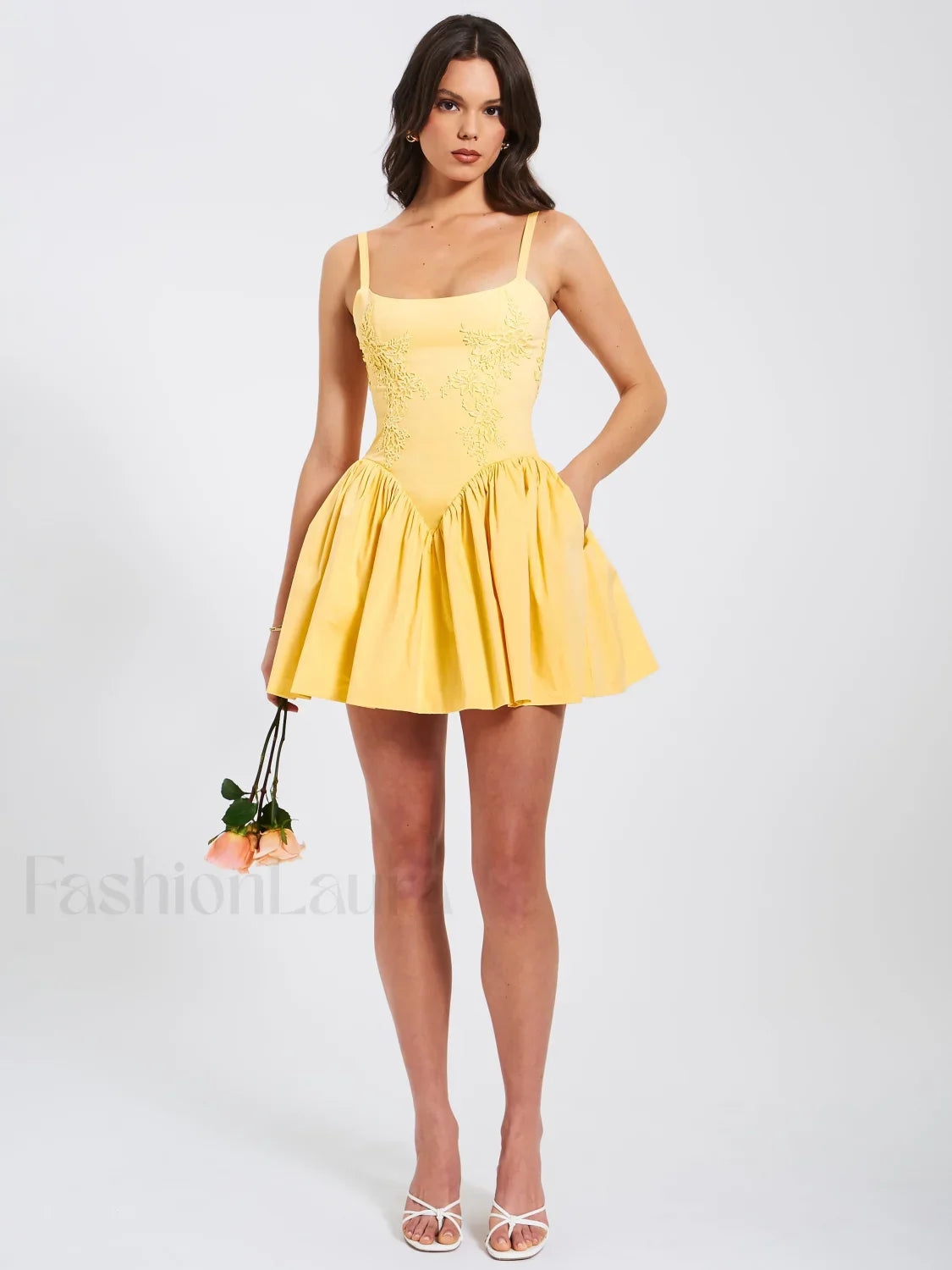 Kadi Yellow Cotton Drop Graceful Waist Corset Mini Dress