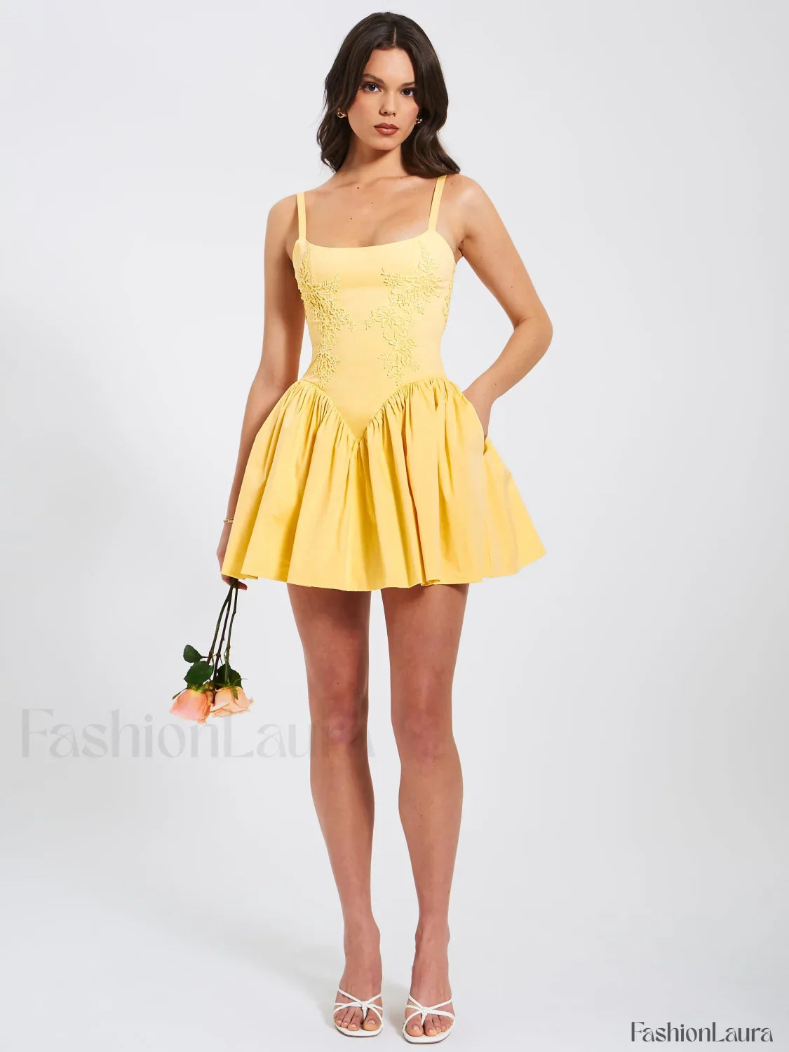 Kadi Yellow Cotton Drop Graceful Waist Corset Mini Dress