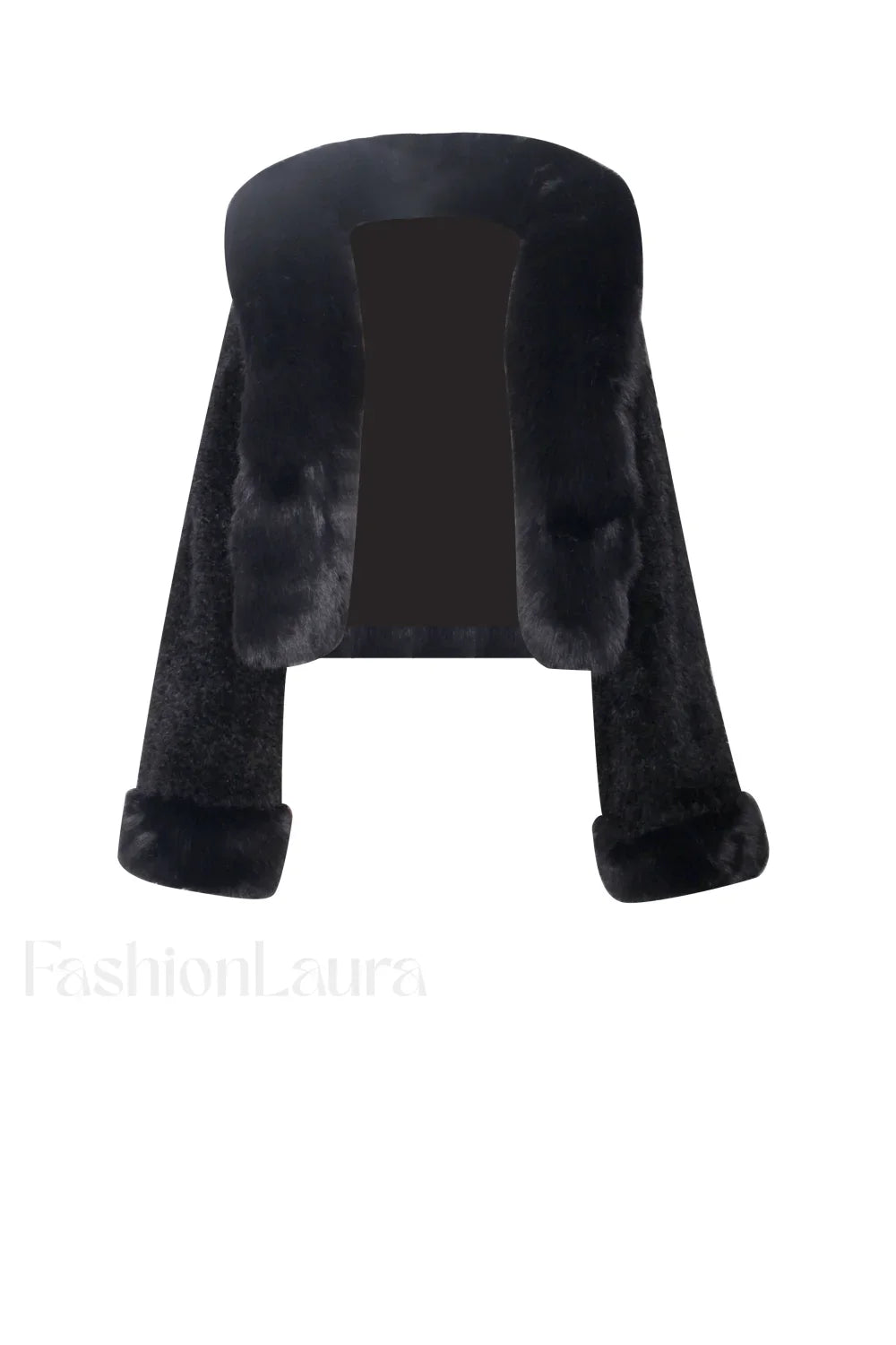 Kali Black Cropped Faux Graceful Fur Jacket With Hood