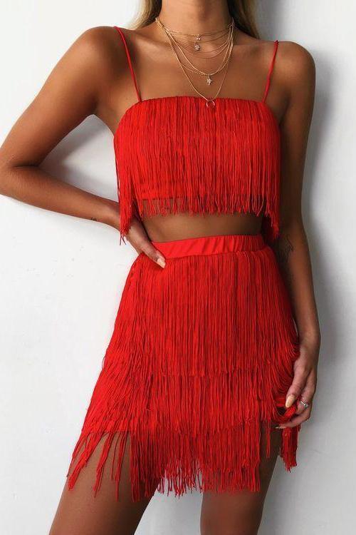 Layer Tassels Skirts Set