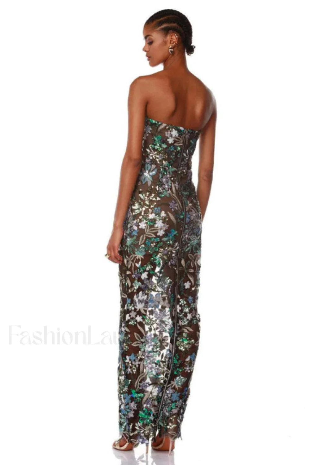 Kamames Strapless Floral Charming Sequined Maxi Dress