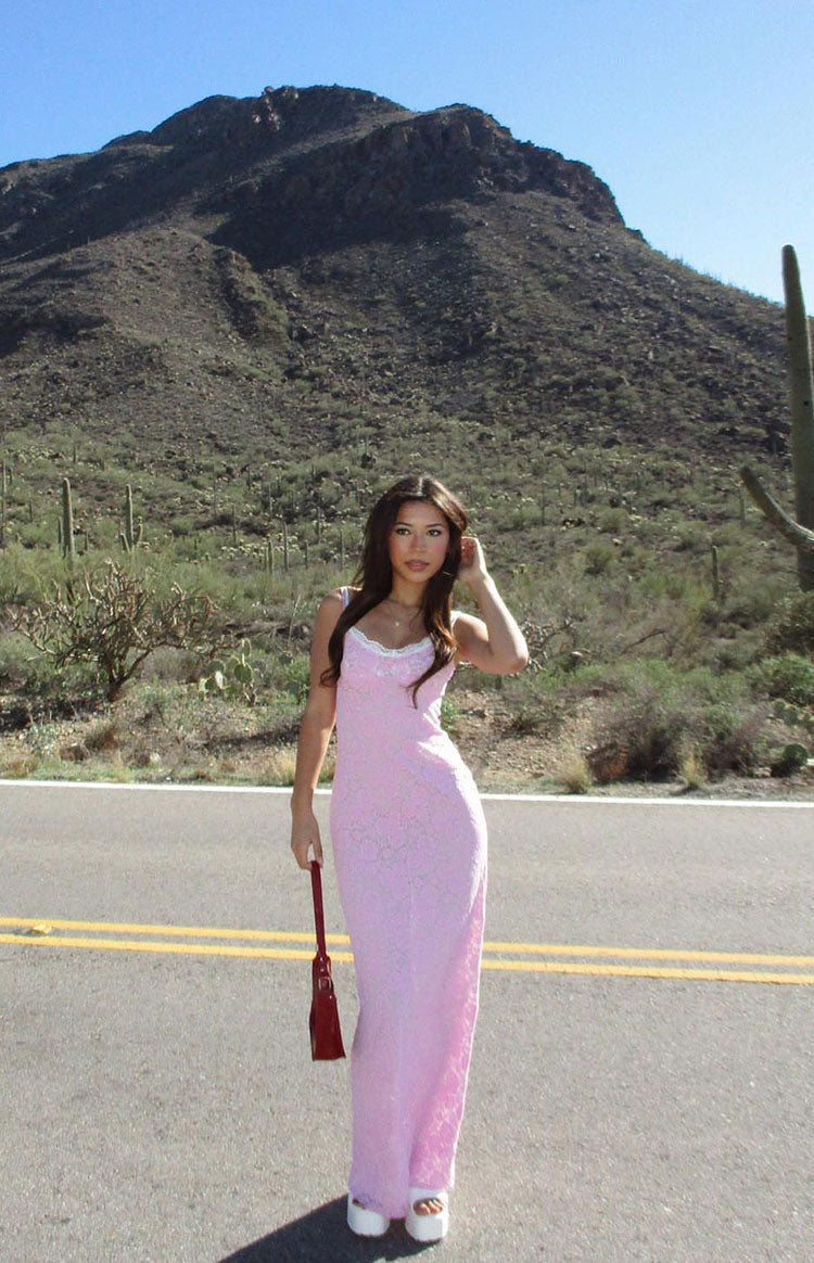 Floral Lace Scoop Neck Lace Trim Spaghetti Strap Bodycon Maxi Dress 10