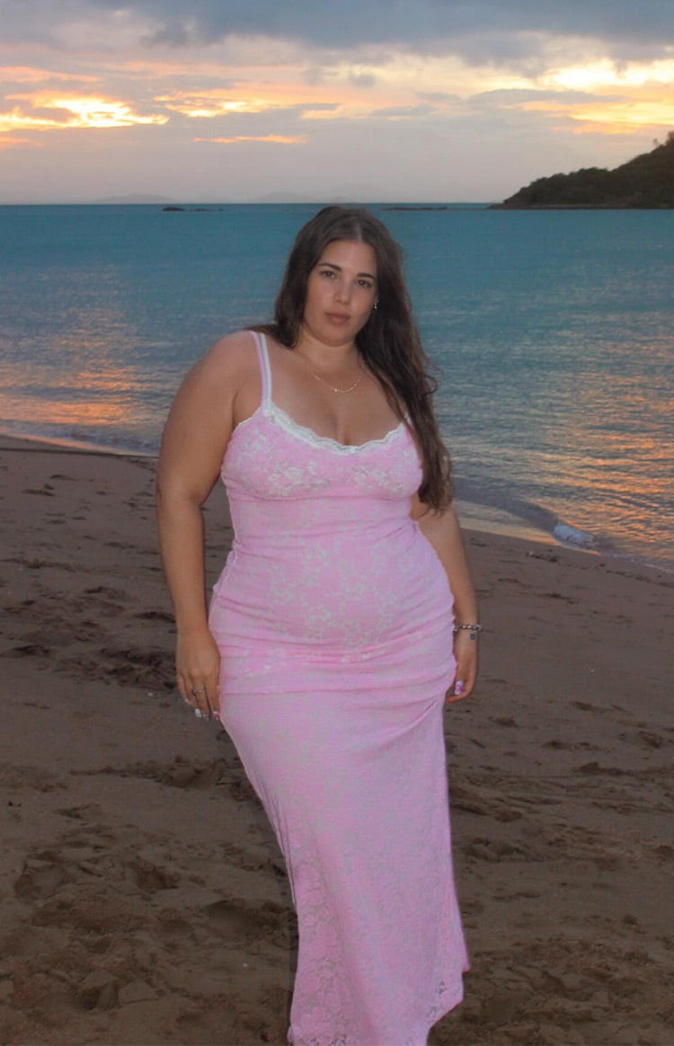 Floral Lace Scoop Neck Lace Trim Spaghetti Strap Bodycon Maxi Dress 15