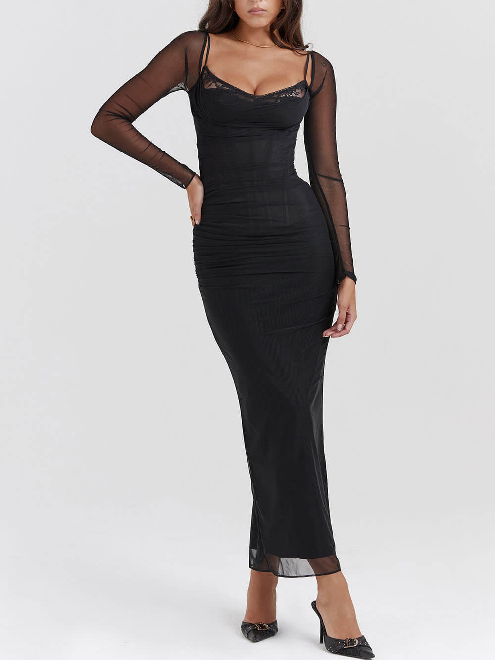 Noir Elegance Backless Bodycon Maxi Dress
