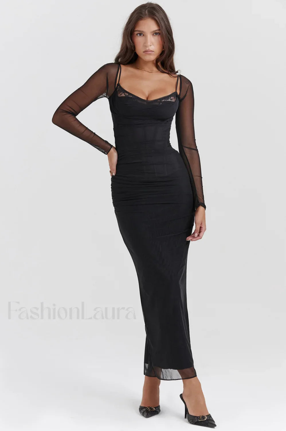Katarina Black Stylish Maxi Dress XS / Black