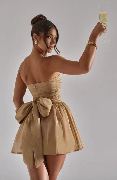Strapless Glitter Tulle Fit and Flare Mini Dress Party 11