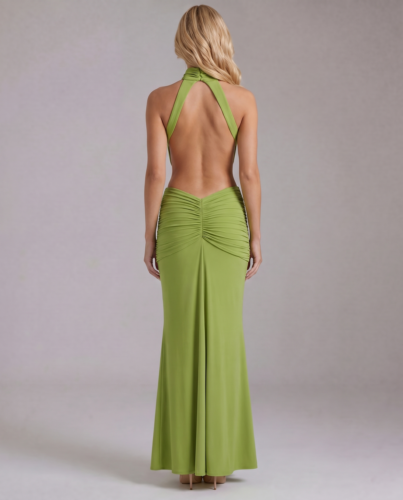 Halter Neck Cut Out Ruched Mermaid Maxi Dress 4