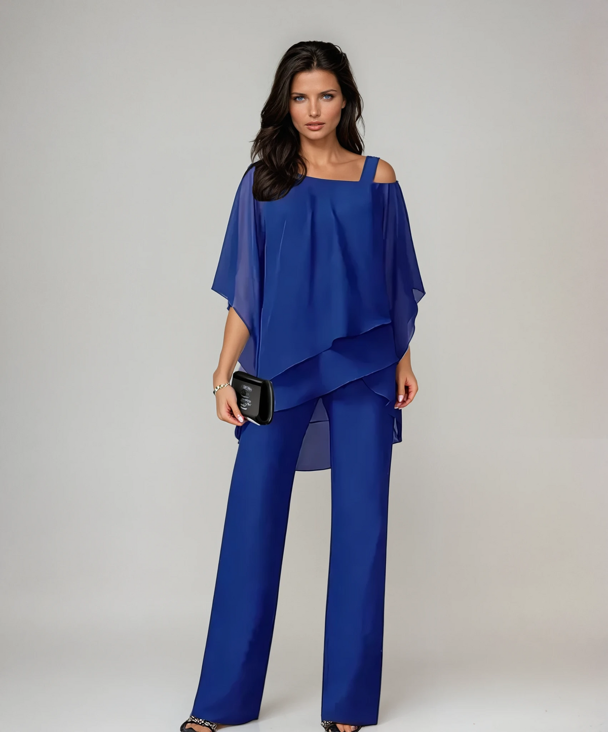 Asymmetric Overlay Top and Wide Leg Pants Two Piece Set