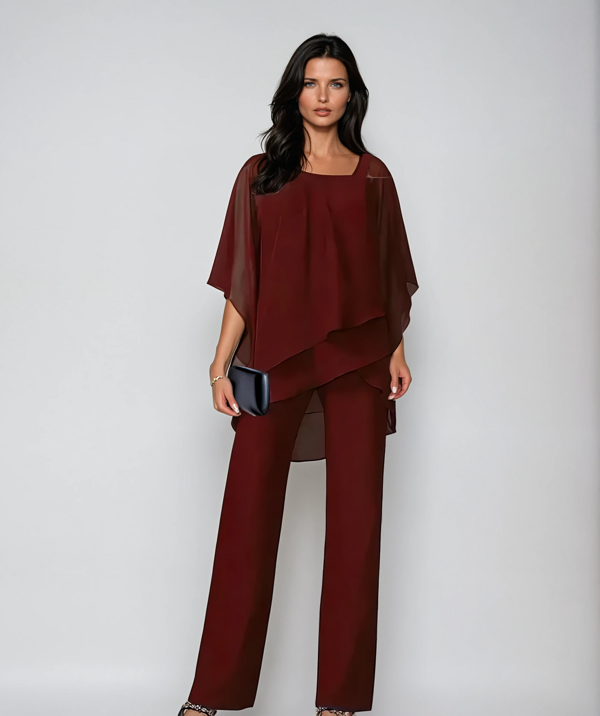 Asymmetric Overlay Top and Wide Leg Pants Two Piece Set