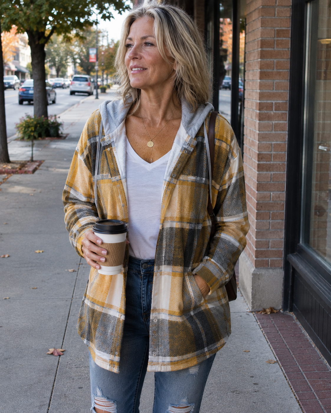 Plaid Hooded Button Front Long Sleeve Jacket