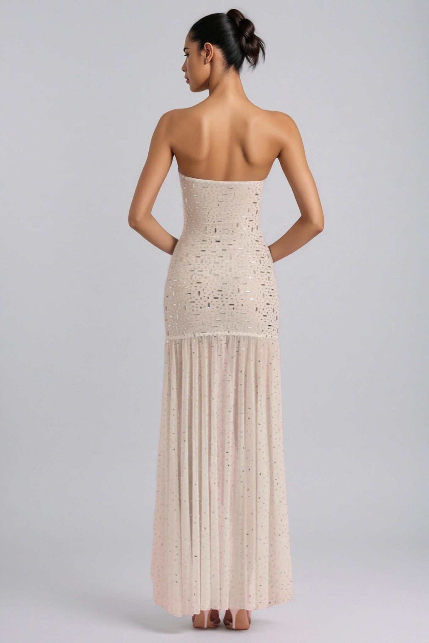 Vereny Semi-Sheer Embellished Asymmetric Maxi Dress - View 3