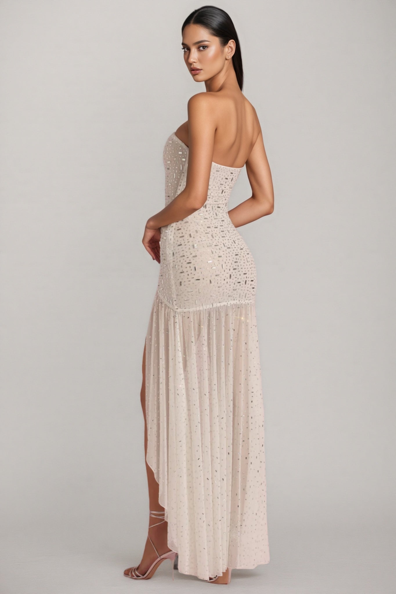 Vereny Semi-Sheer Embellished Asymmetric Maxi Dress - View 2