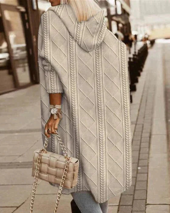 Hooded Cable Knit Longline Cardigan Coat