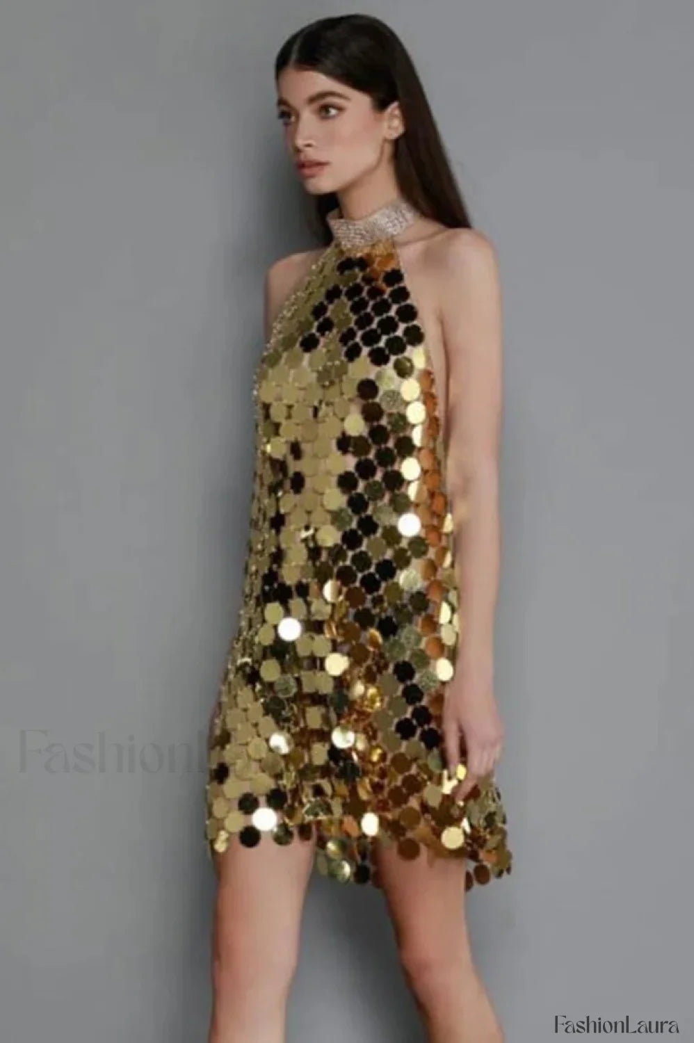 Kimora Halterneck Stylish Chainmail Mini Dress
