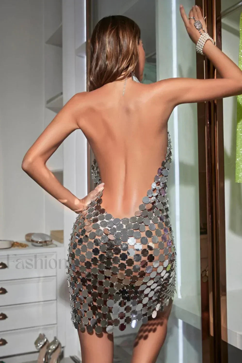 Kimora Halterneck Stylish Chainmail Mini Dress