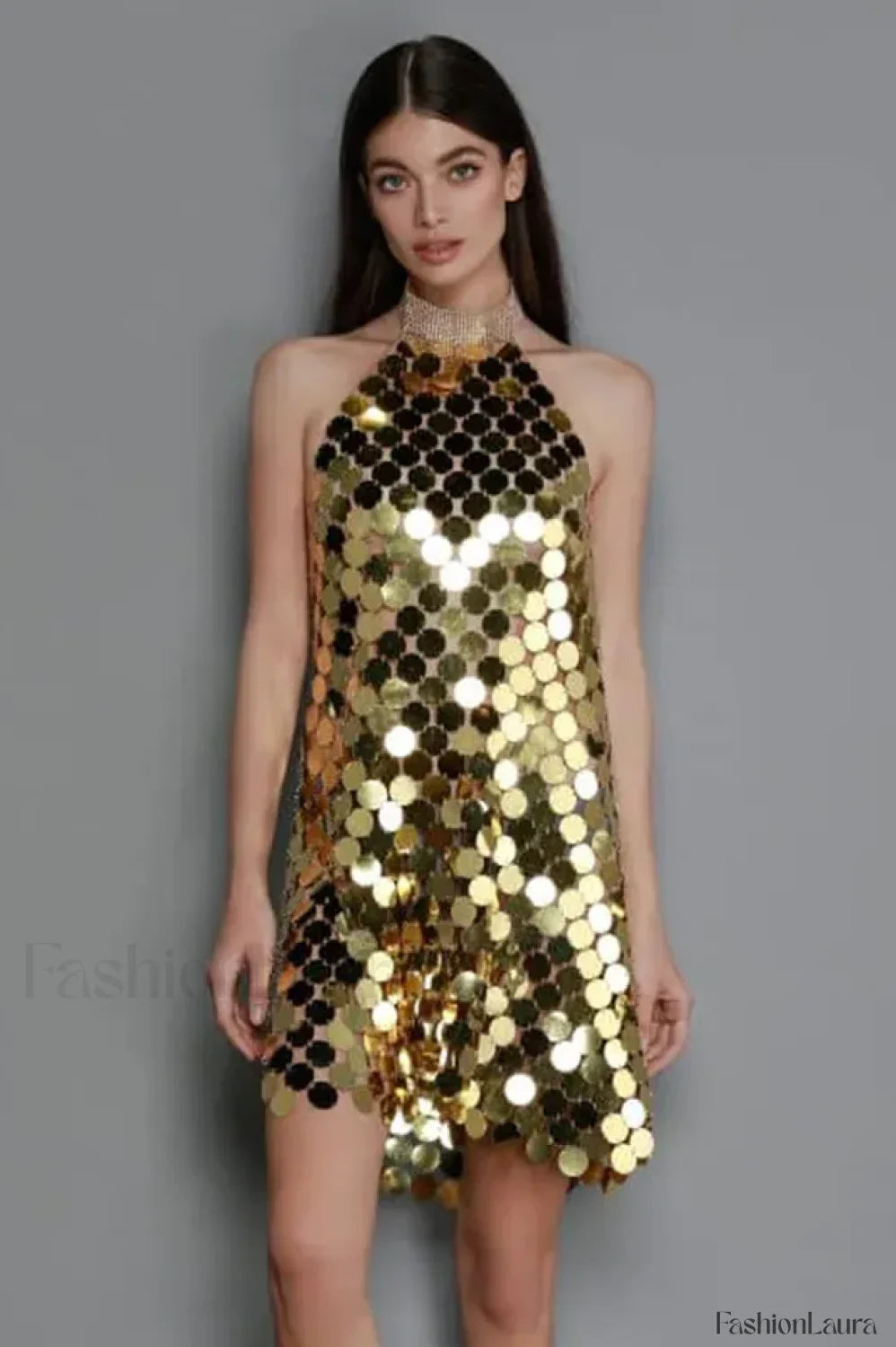 Kimora Halterneck Stylish Chainmail Mini Dress