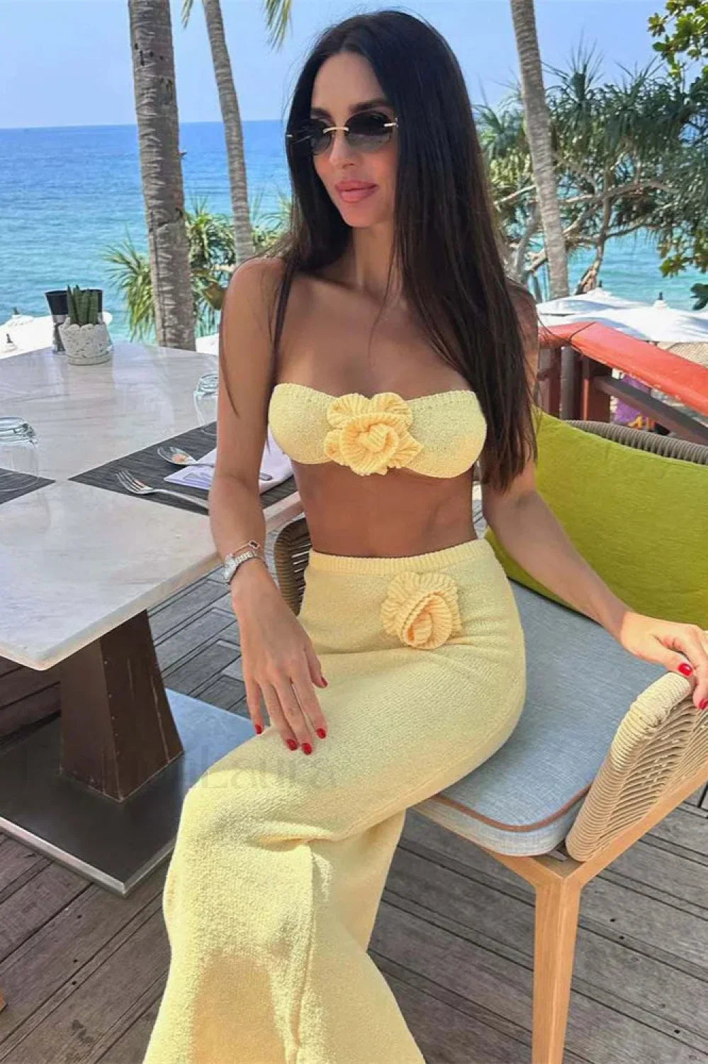 Knit Floral Patchwork Tube Top Boho Dress