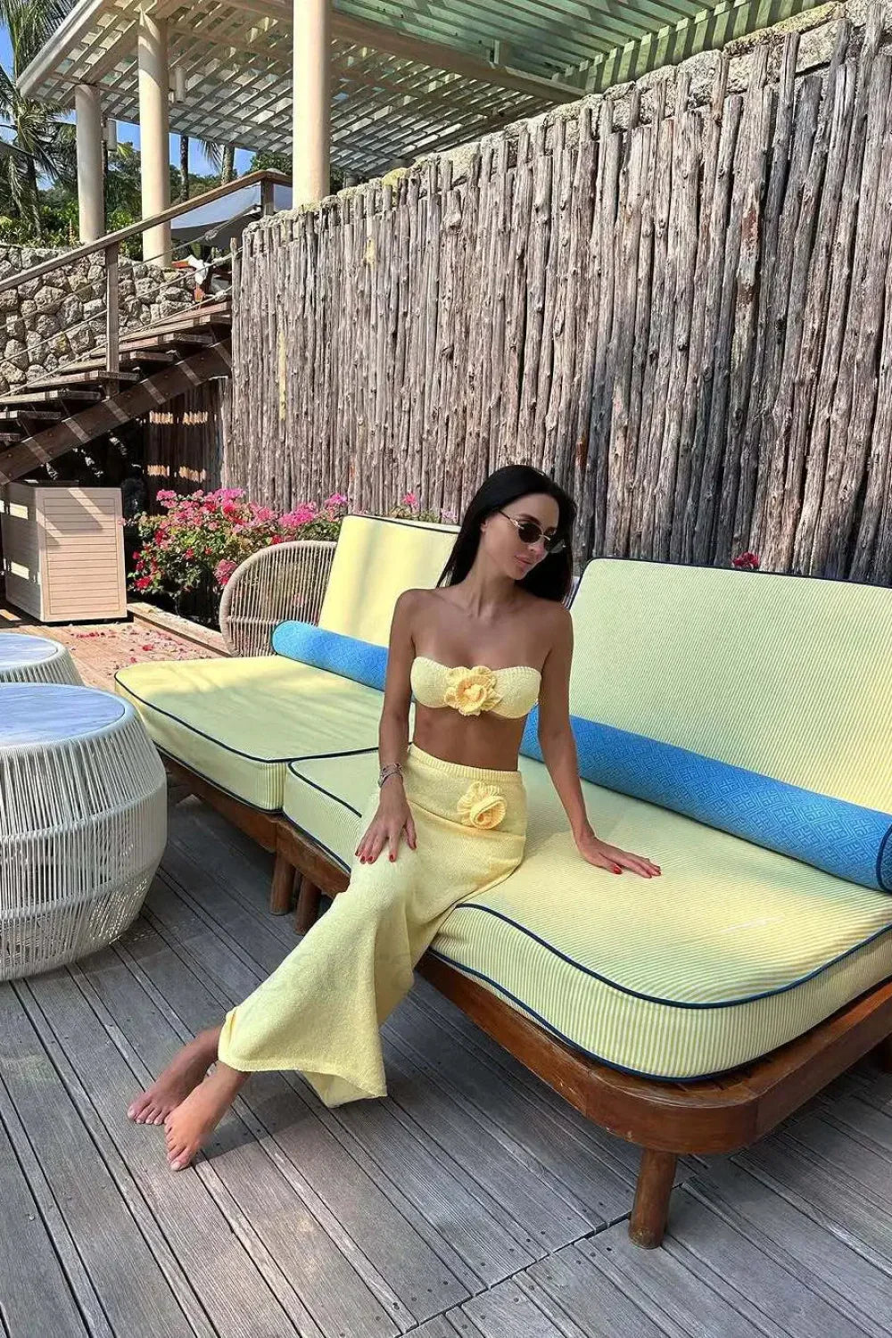 Knit Floral Patchwork Tube Top Boho Dress