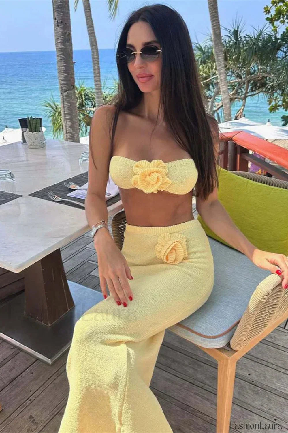 Knit Floral Patchwork Tube Top Boho Dress