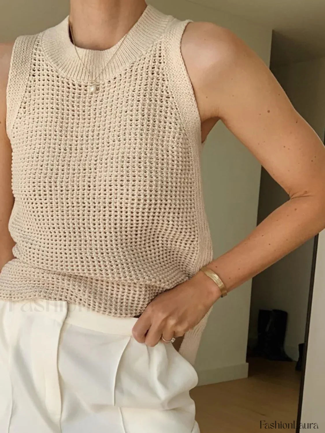 Knit Hollow Solid Tank Top