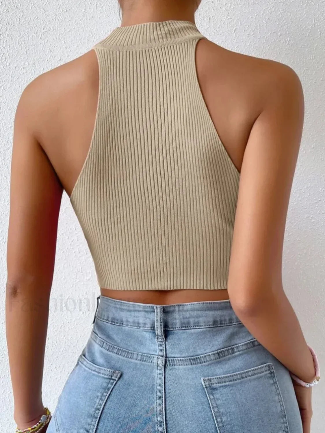 Knit Sleeveless Ribbed Halter Crop Top